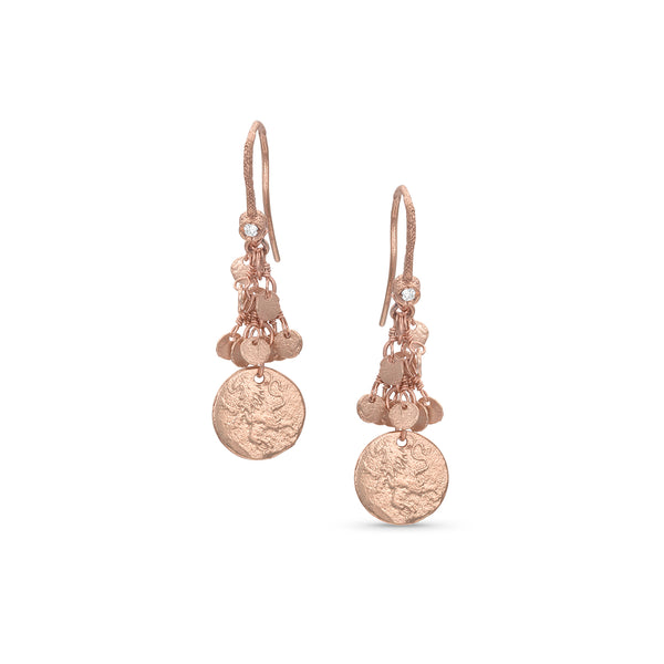 Dominique Cohen griffin coins fringe dangle earring, diamond-kissed, in 18k rose gold <span class='visuallyhidden'>Call, text 323-404-2959 for shopping help.</span>